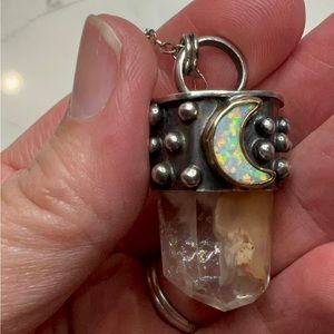 Ampibole Quartz Talisman with opal moon pendant